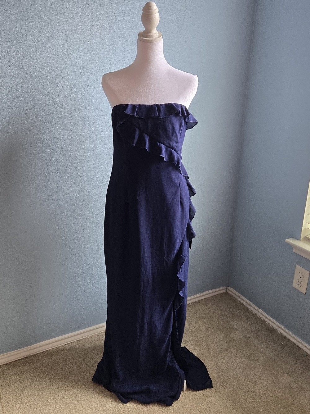 Lulu's Strapless Navy Ruffle Column Gown - Picture 2 of 2